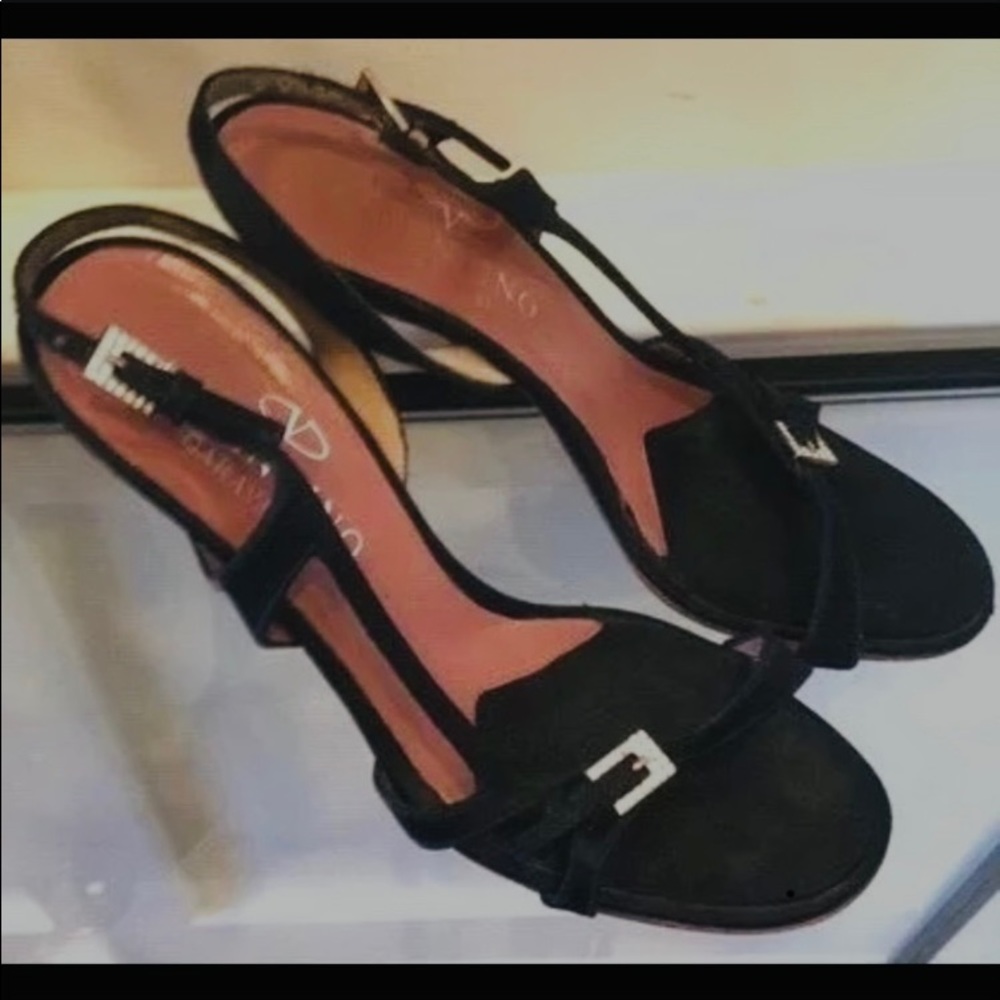 Valentino Garavani  Vtg Black Slingback Heels 7.5 AUTHENTIC